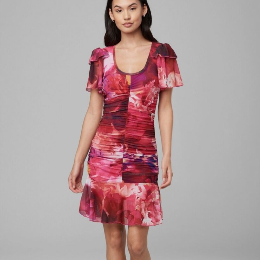 Bebe Chic Floral Pink and Red Mini Party Dress